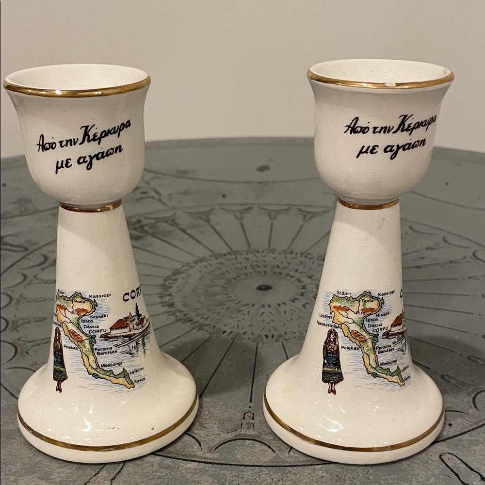 White and Gold Decorative Candle Holders from Corfu Made in Greece handmade